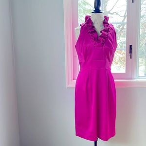 Just Taylor pink/raspberry satin high ruffled occasion dress EUC size 8